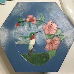 Vintage~Hand Painted Ceramic Trinket Hexagon Box
